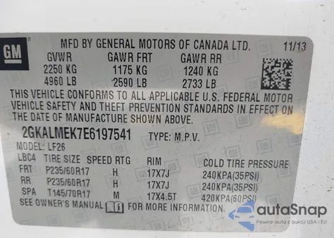 2014 GMC Terrain Sle-1 from USA, damaged, VIN 2GKALMEK7E6197541